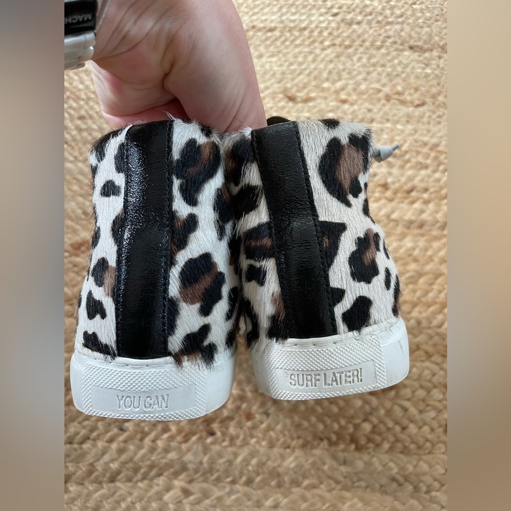 P448 You Can Surf Later Calf Hair Leopard Print Suede High Top Sneakers Size 39 - Picture 9 of 10